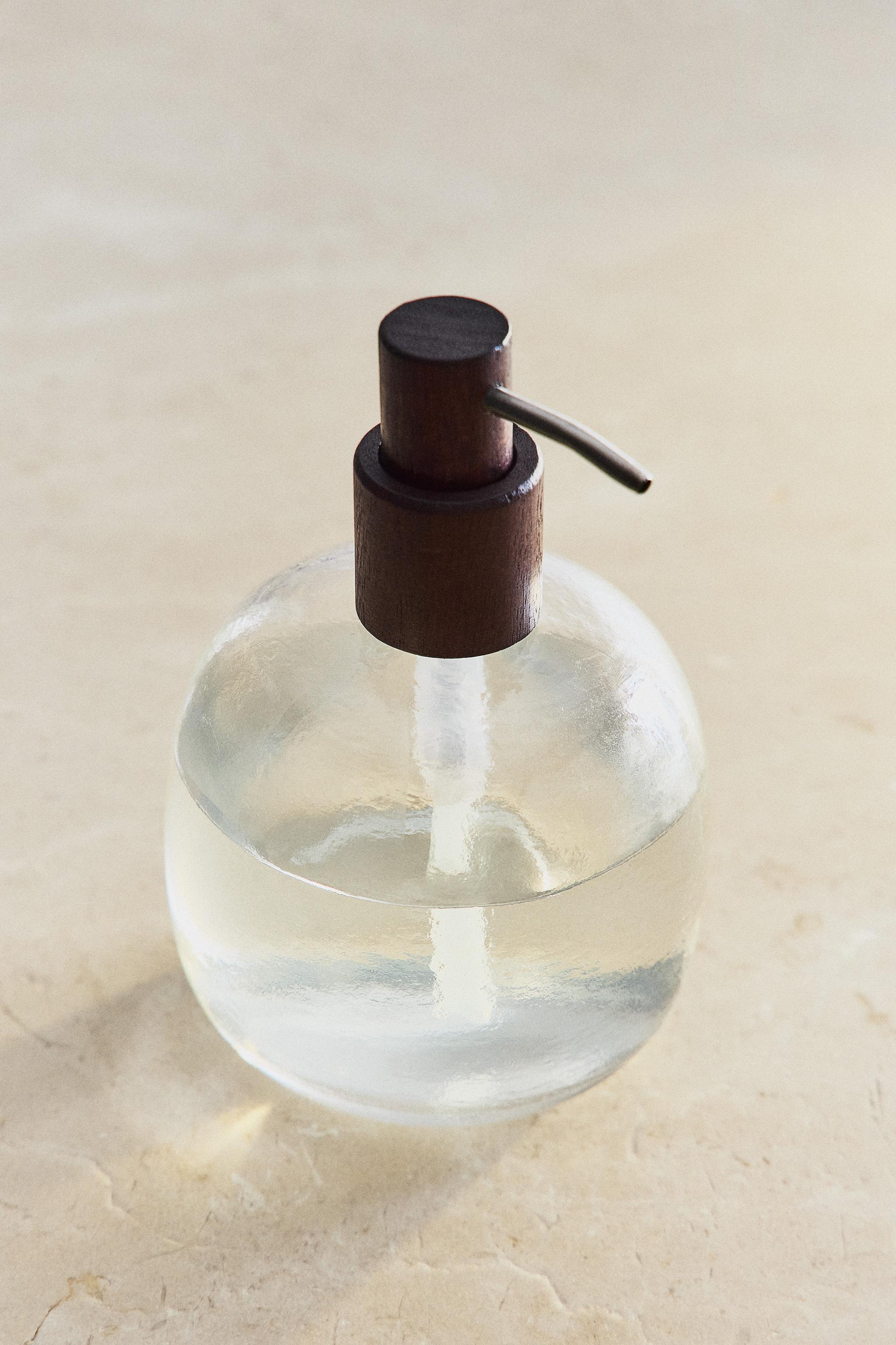 DISTRIBUTEUR DE SAVON EN BOIS D'ACACIA ET CÉRAMIQUE